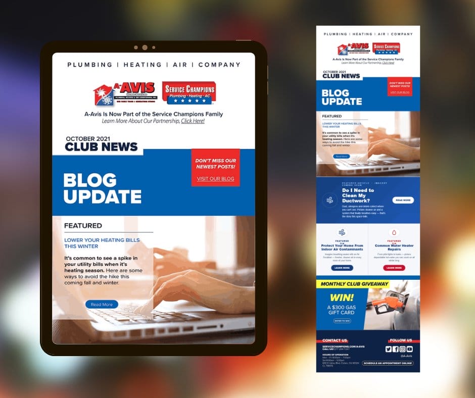 A-Avis Club News newsletter · multi-device mockup