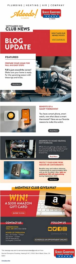 Adeedo & Service Champions Club newsletter · full long-form email creative