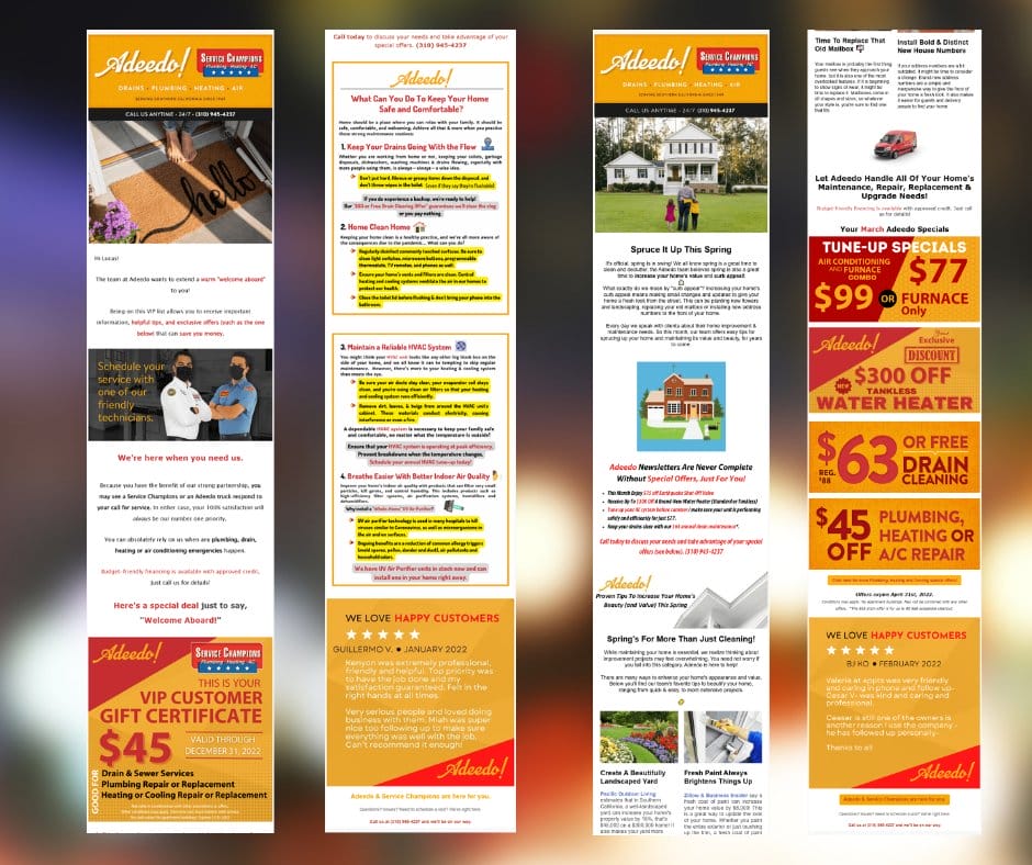 Adeedo · two customer newsletters, multi-device mockup