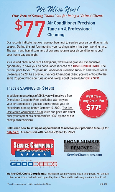 Service Champions 'We Miss You' digital direct-mail adaptation, September 2021