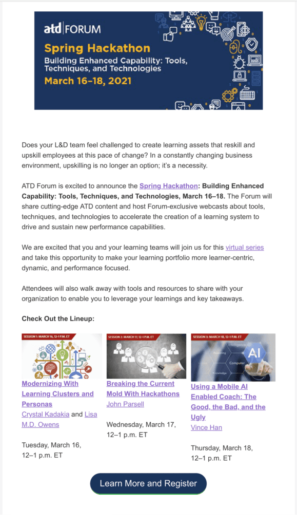2022 ATD Forum Spring Hackathon · full email creative