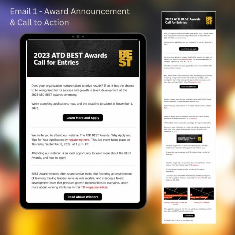 2023 ATD Best Award series · email 1, Call for Entries