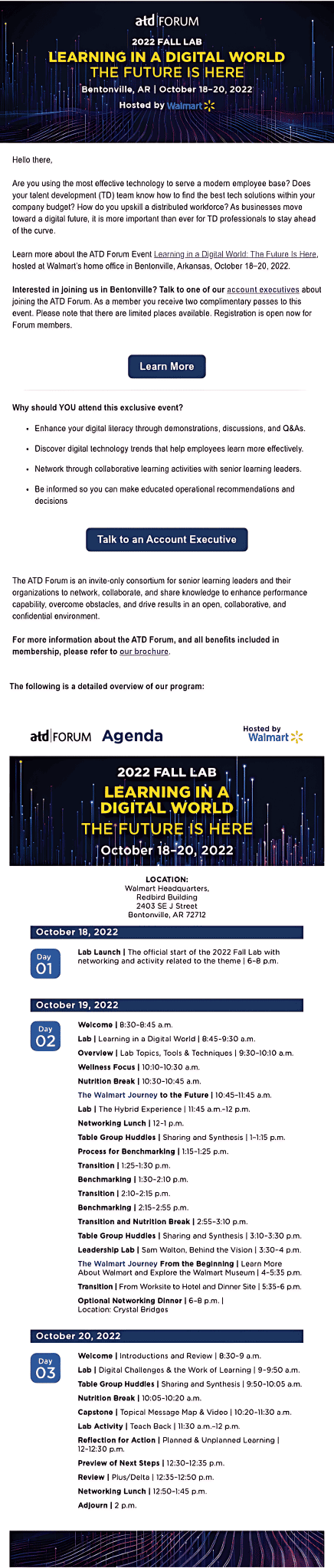ATD Forum Lab email · agenda and call to action for digital learning event
