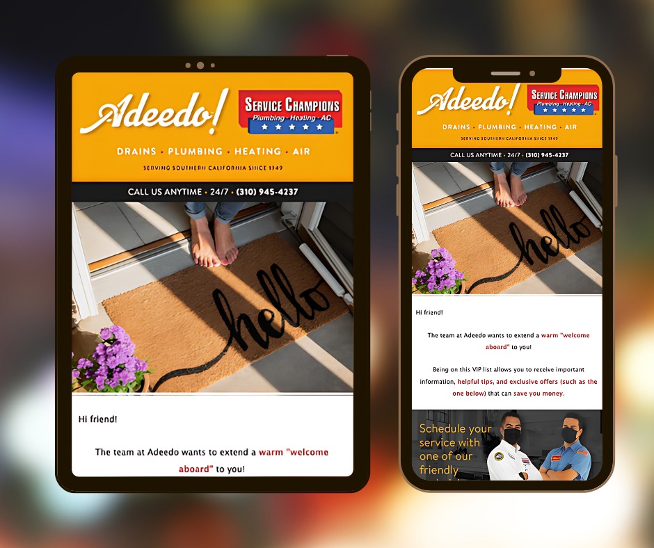 Adeedo non-club campaign — cell, tablet & laptop mockup