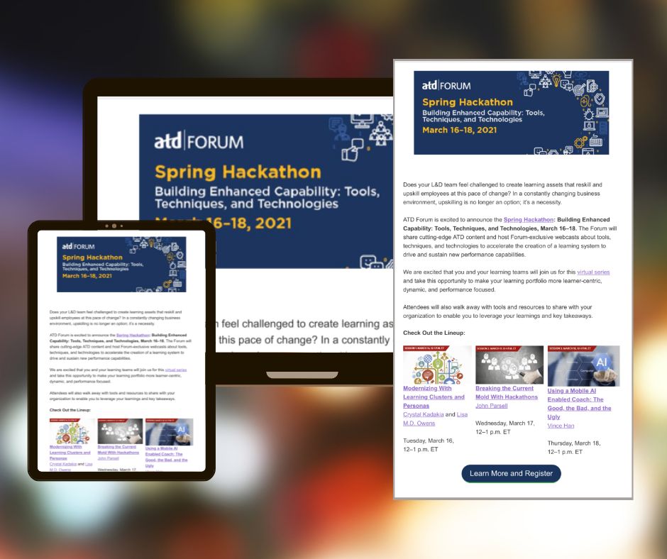 ATD Forum Spring Hackathon email mockup